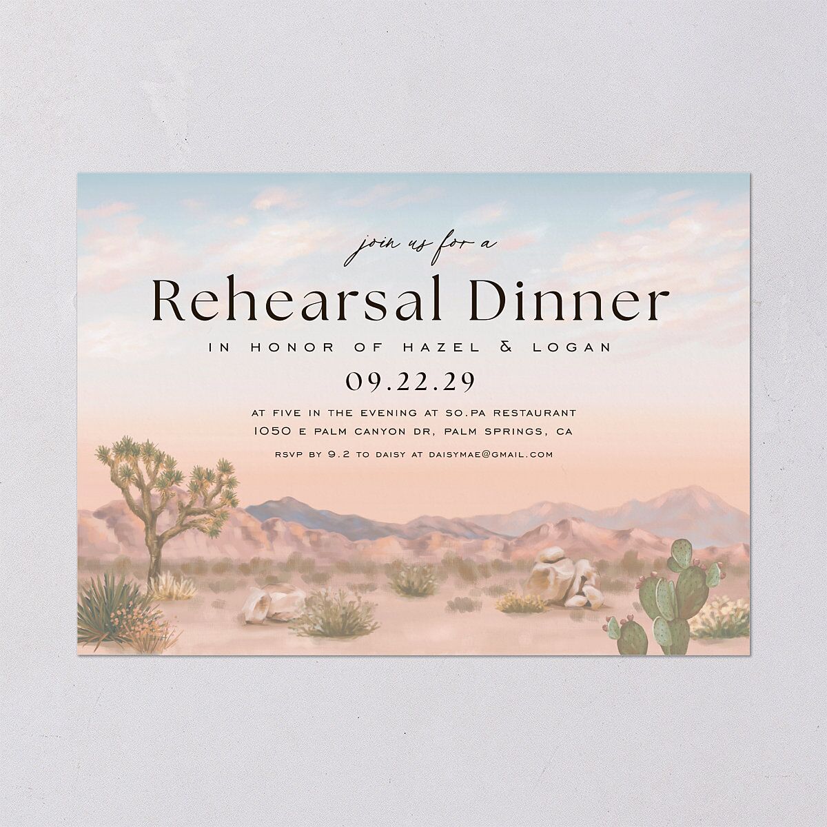 Desert Cactus Rehearsal Dinner Invitations — view 2
