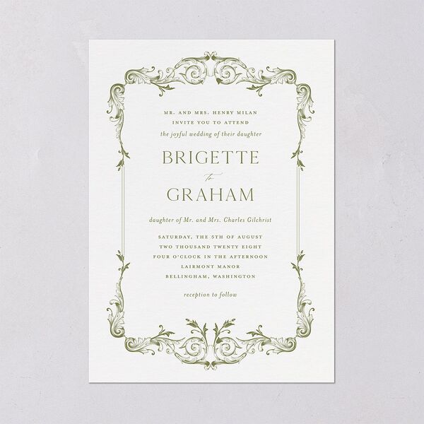 Vintage Ornate Frame Wedding Invitations Olive Signature Blank No Standard