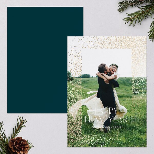 Shimmering New Year Holiday Cards Gold Ink Blue Signature Blank Standard Portrait