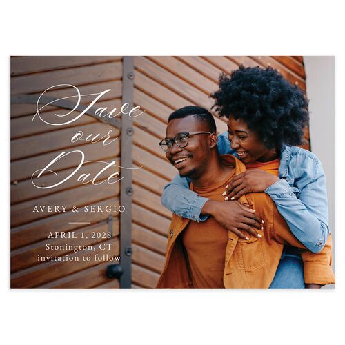 Floral Accent Save The Date Cards Off-White Signature smooth Blank No Standard