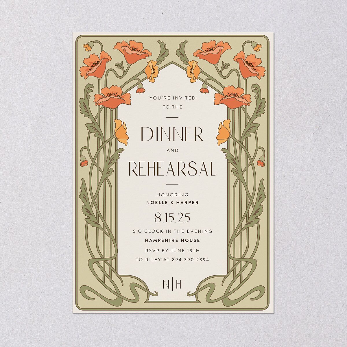 Vintage Nouveau Rehearsal Dinner Invitations Pear Signature Blank Standard