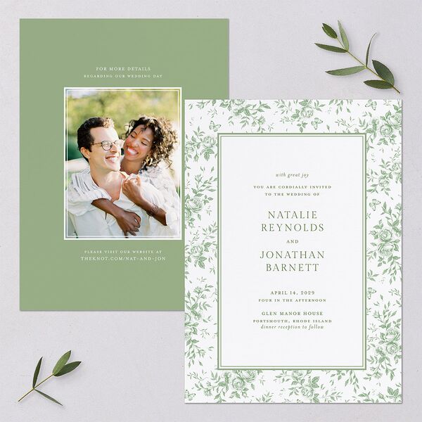 Antique Garden Lace Floral Wedding Invitations Moss Signature Blank No Standard