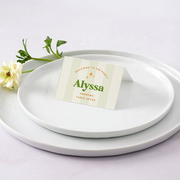 Colorful Retro Stripes Place Cards Sea Foam Signature