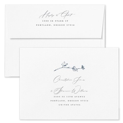 Shining Leaves Wedding Invitation Envelopes Navy White Both Recipient and Return Addresses Standard Signature