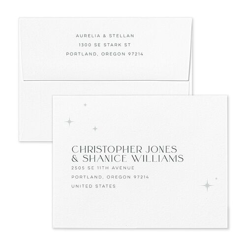 Starry Photo Save the Date Petite Card Envelopes Deep Lake Rose Both Recipient and Return Addresses Signature Standard