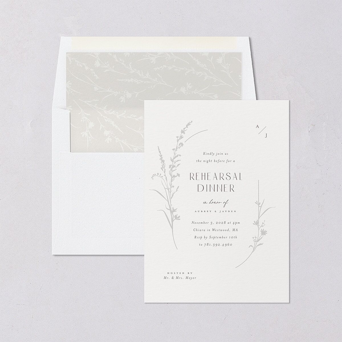 Minimal Wildflower Rehearsal Dinner Invitations Off-White Signature Blank