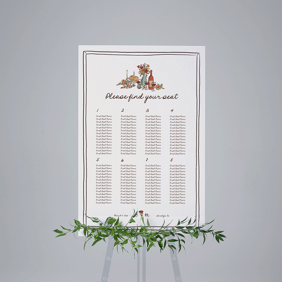 Hand Drawn Tablescape Standard Seating Chart Large Linen Standard Indoor Foam Core L Seating