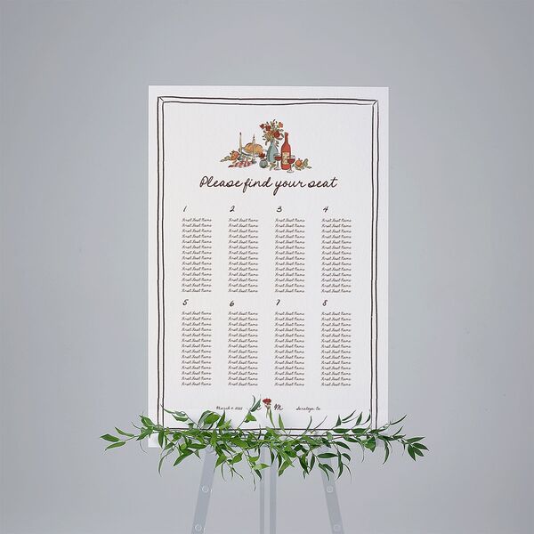 Hand Drawn Tablescape Standard Seating Chart Large Linen Standard Indoor Foam Core L Seating