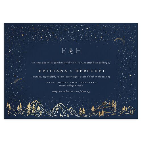 Mountain Sky Wedding Invitations Gold Navy Signature Blank No