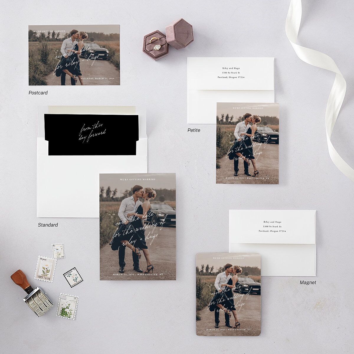 Scripted Announcement Save the Date Cards Licorice Signature smooth Blank No Standard