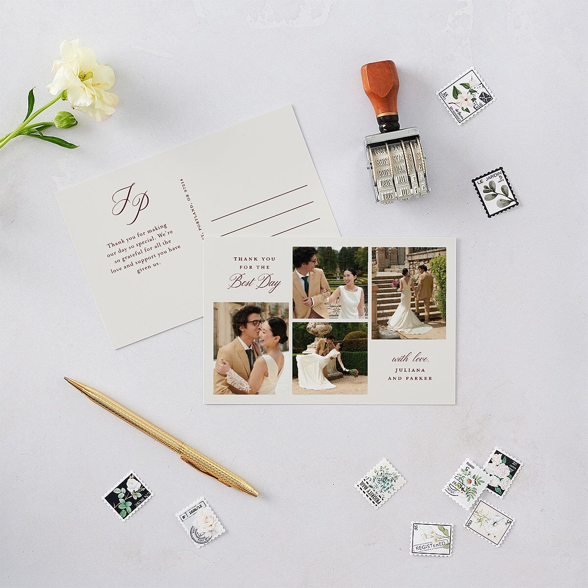 Very Married Christmas Photo Gallery Thank You Postcards Burgundy