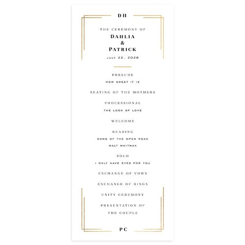 Framed Photo Foil Wedding Programs Gold Pure White Signature