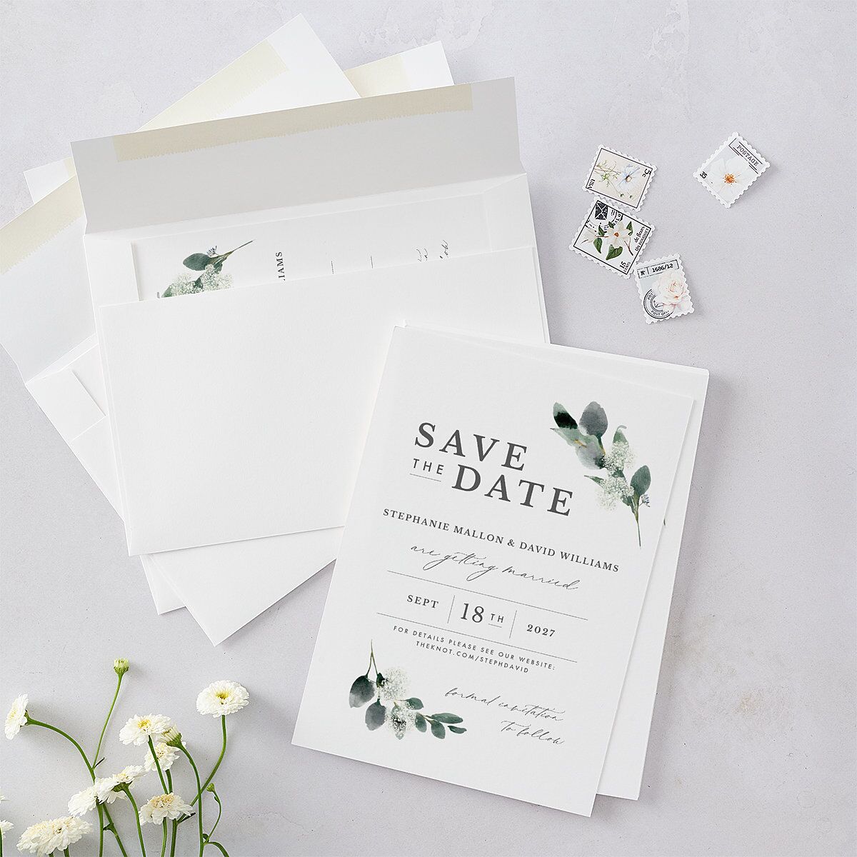 Elegant Greenery Save The Date Cards — view 5