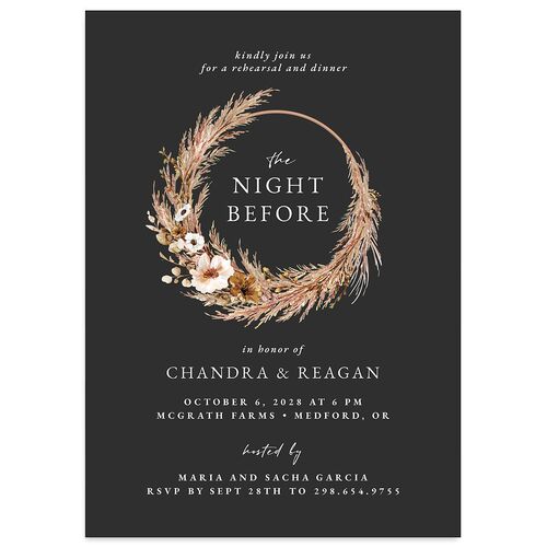 Bohemian Floral Hoop Rehearsal Dinner Invitations Charcoal Signature Blank Standard