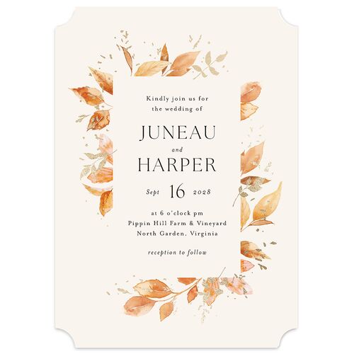 Autumn Frame Wedding Invitations Gold Raw Sienna Signature Blank No Ticket