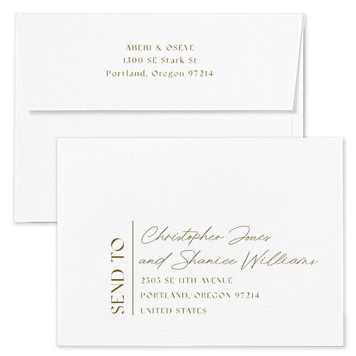 Sahara Pattern Save The Date Card Envelopes Rose Brass Both Recipient and Return Addresses Signature Standard