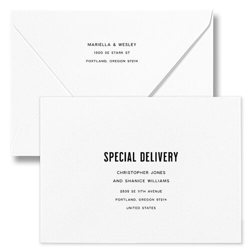 These Kids Save The Date Card Euro Envelopes Linen White Both Recipient and Return Addresses Luxe Signature