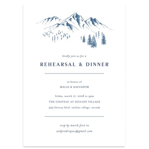 Etched Mountains Rehearsal Dinner Invitations Moody Blue Signature Blank Standard