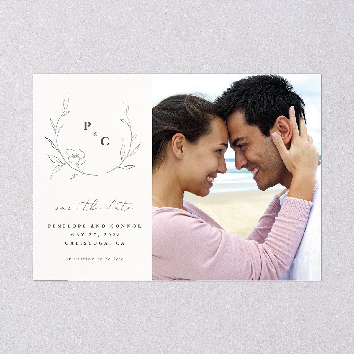 Graceful Botanical Digital Save the Date Cards Shadow Gray Dusty Blue Lets Celebrate Standard