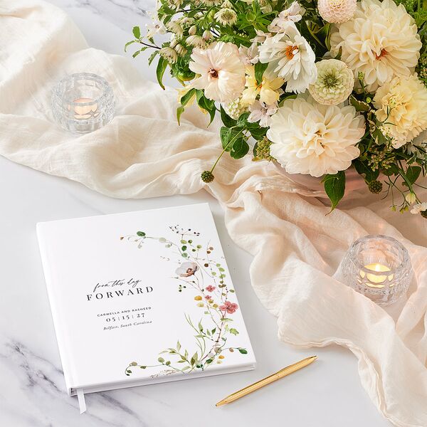 Delicate Wildflower Wedding Guest Book Peach Pink