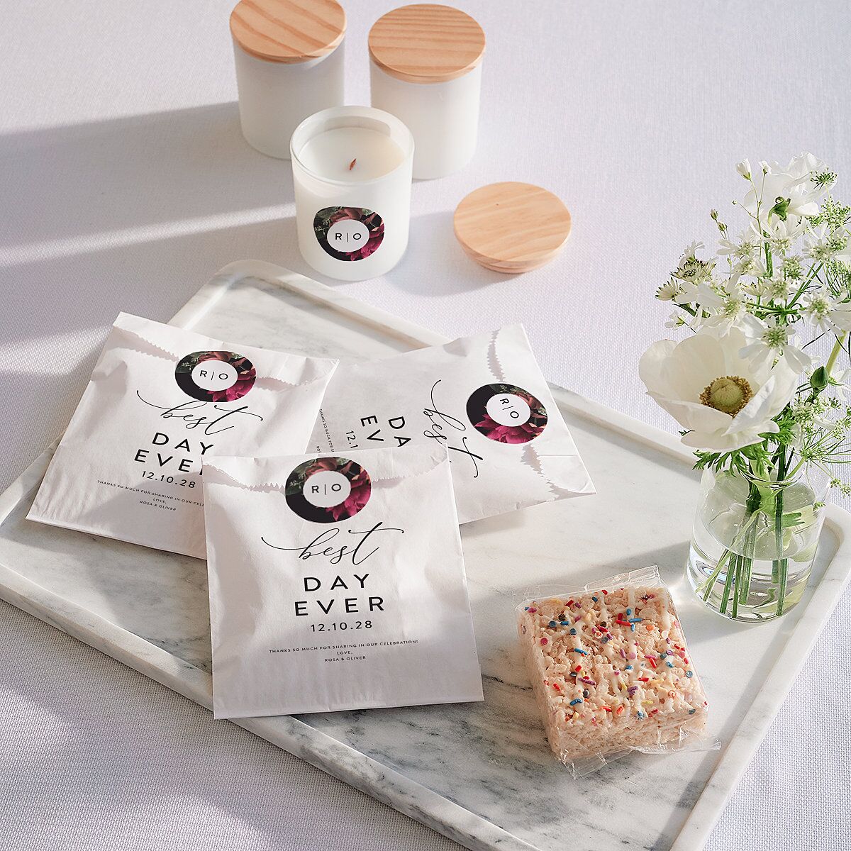 Blooming Botanical Favor Bags White Midnight Wax-Lined Food Safe Paper