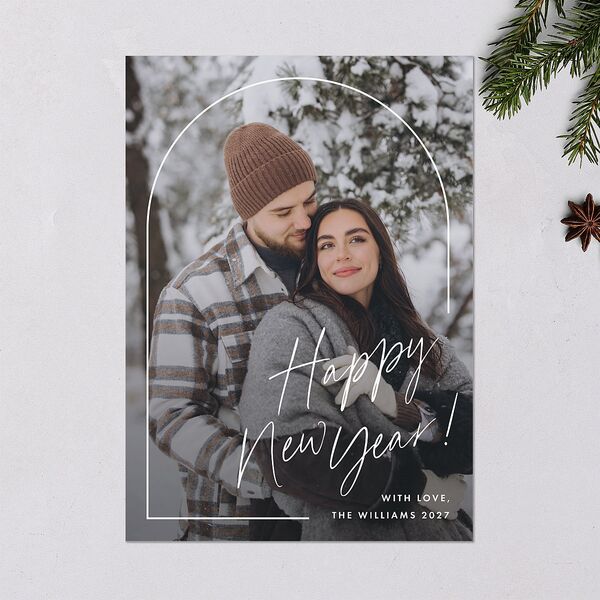 Script Arch Holiday Card Holiday Cards Pure White Signature Blank Standard Portrait