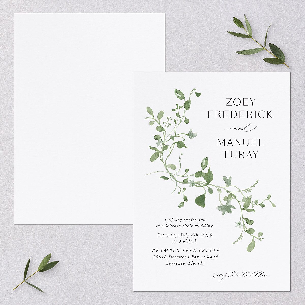 Curved Garland Wedding Invitations Pure White Signature Blank No Standard