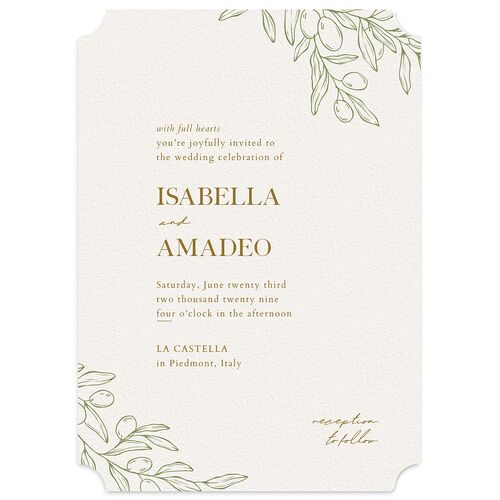 Elegant Italian Olive Branches Wedding Invitations Champagne Signature Blank No Ticket