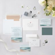 Painted Beach Wedding Invitations Dusty Blue Signature Blank No Standard