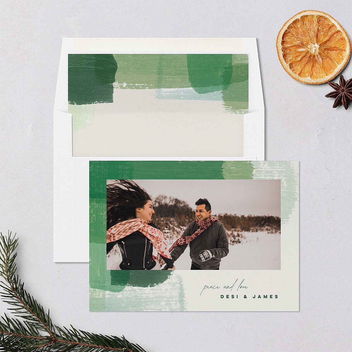Brushstroke Holiday Holiday Cards Deep Lake Signature Blank Standard Landscape