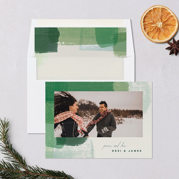 Brushstroke Holiday Holiday Cards Deep Lake Signature Blank Standard Landscape