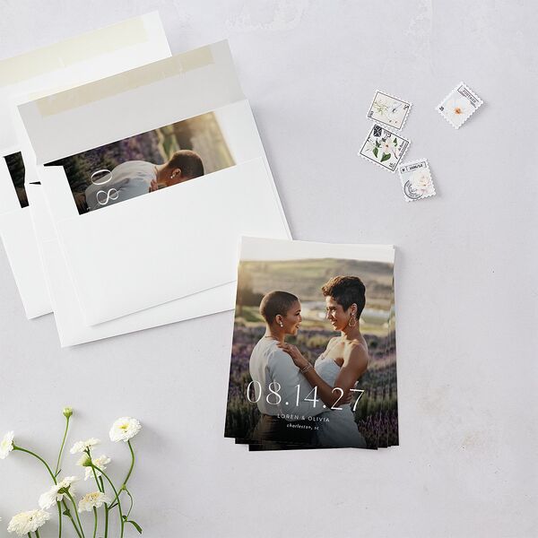 Sweet Sunflowers Save the Date Petite Cards Marigold Signature smooth Blank No Standard