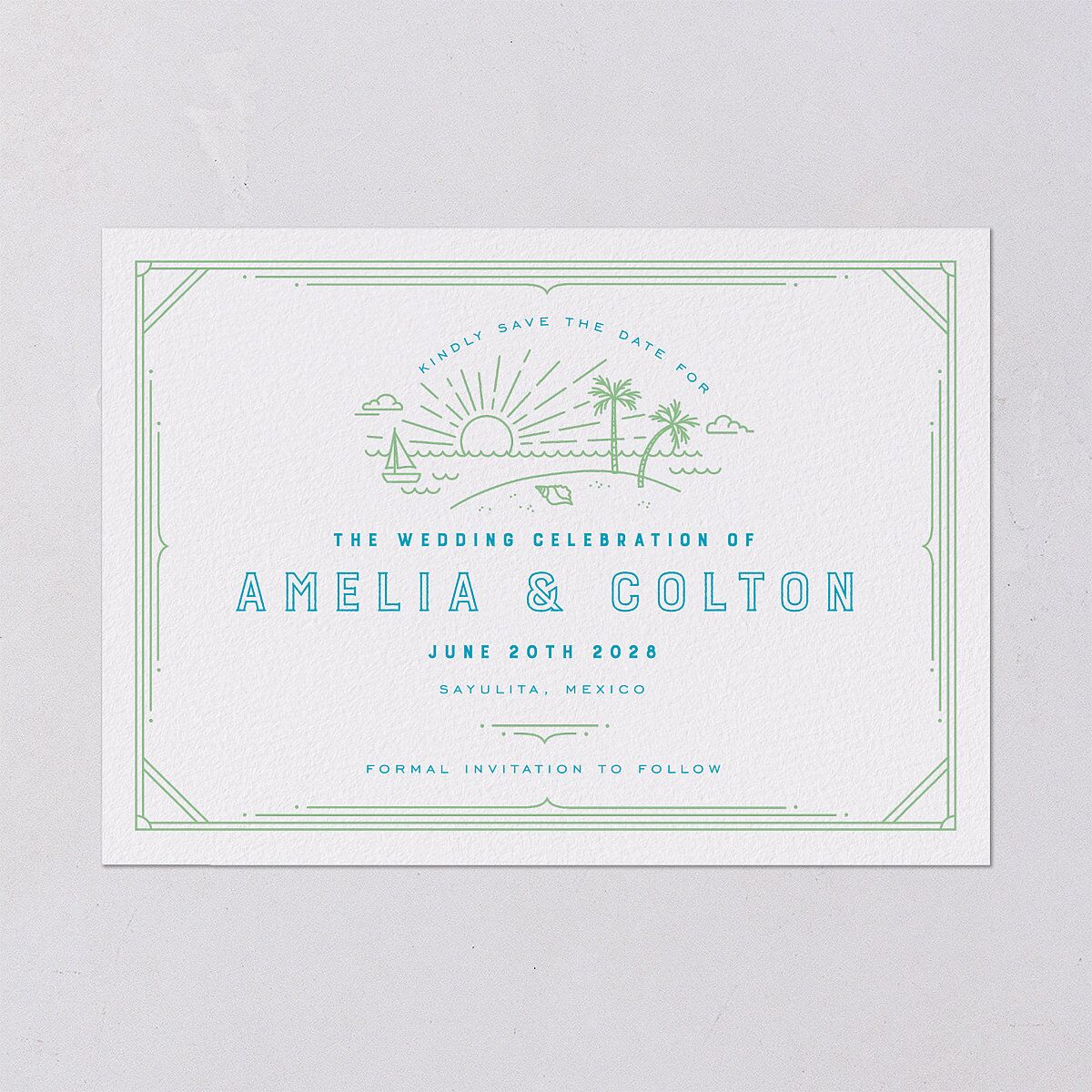 Iconic Beach Save the Date Cards Green Apple Signature smooth Blank No Standard