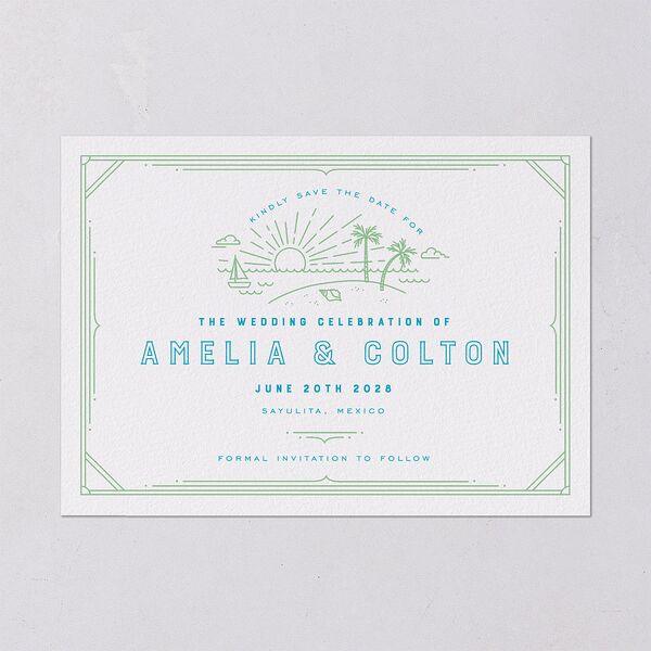 Iconic Beach Save the Date Cards Green Apple Signature smooth Blank No Standard
