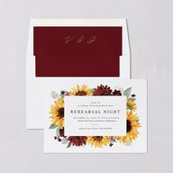 Classic Countryside Sunflowers Rehearsal Dinner Invitations Burgundy Signature Blank Standard