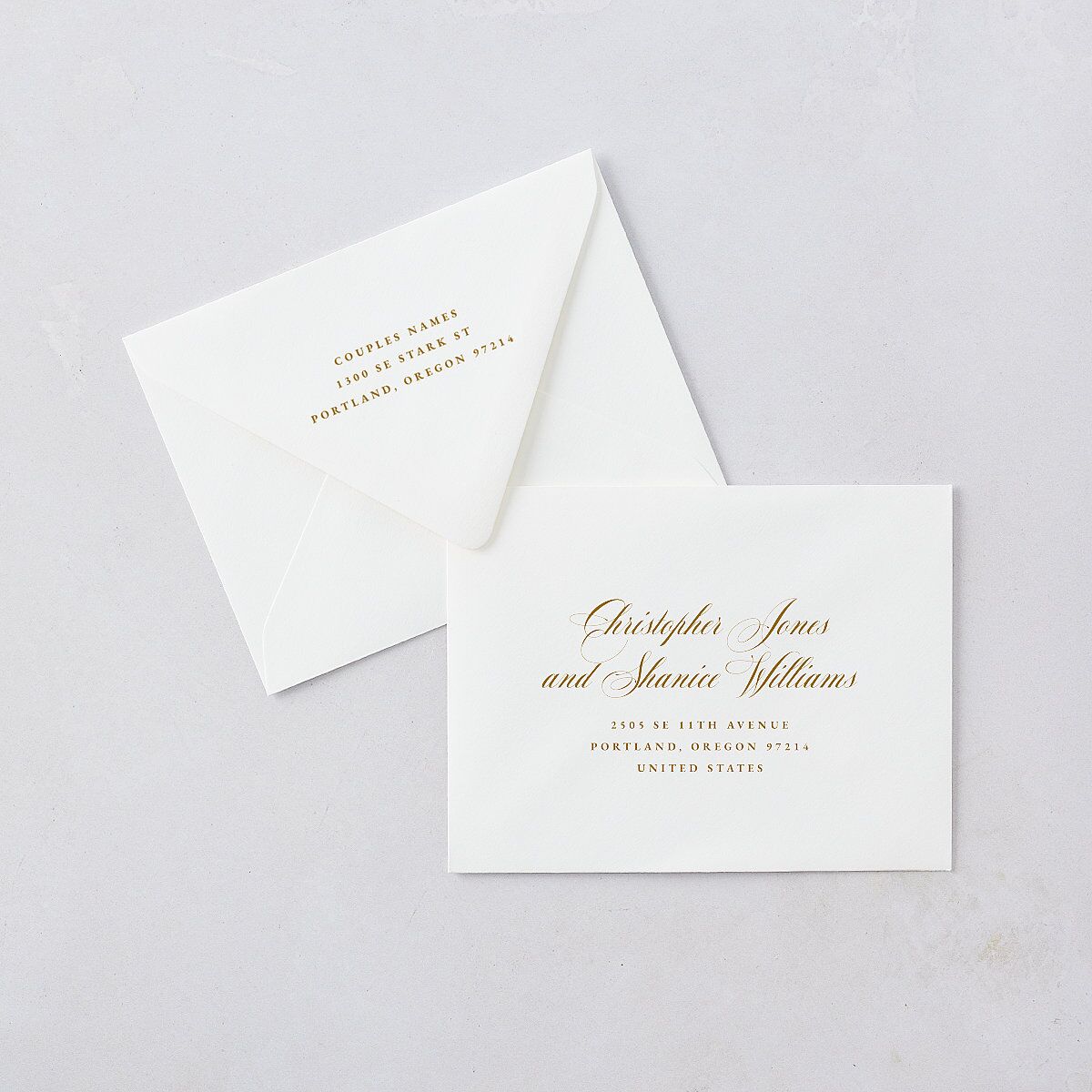 Opulent Garden Save the Date Magnet Euro Envelopes White Luxe Scottish Green Both Recipient and Return Addresses