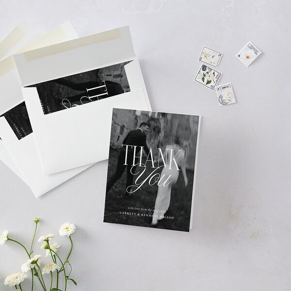 Maximalist Photo Crest Thank You Cards Linen