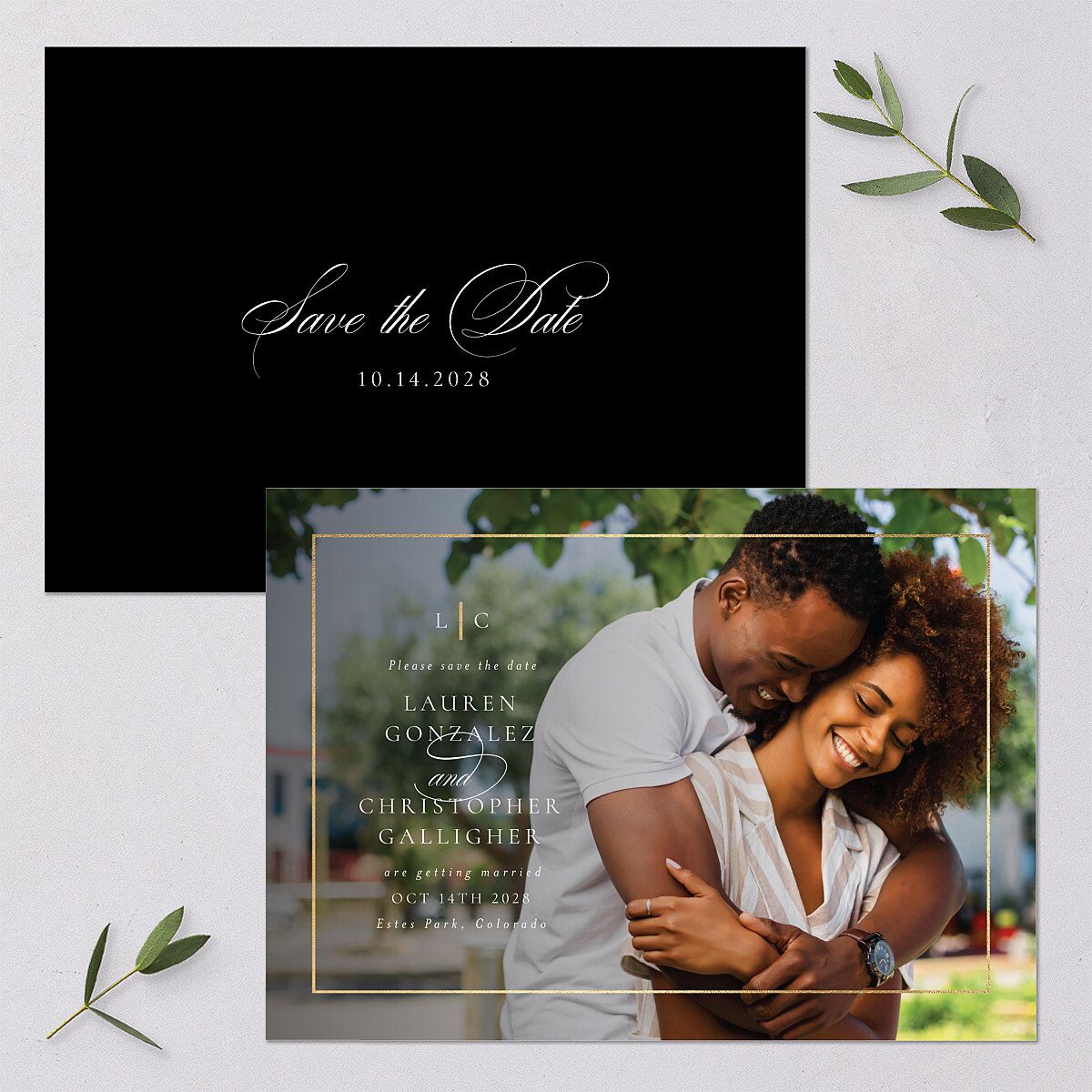 Timeless Frame Save The Date Cards Gold Pure White Signature smooth Blank No Standard