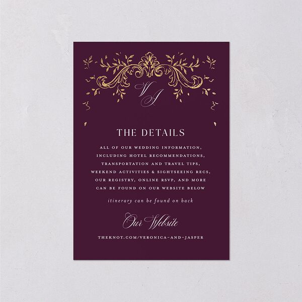 Formal Opulent Frame Wedding Enclosure Cards Bordeaux Gold Signature