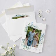 In Bloom Save The Date Cards Moody Blue Signature smooth Blank No Standard