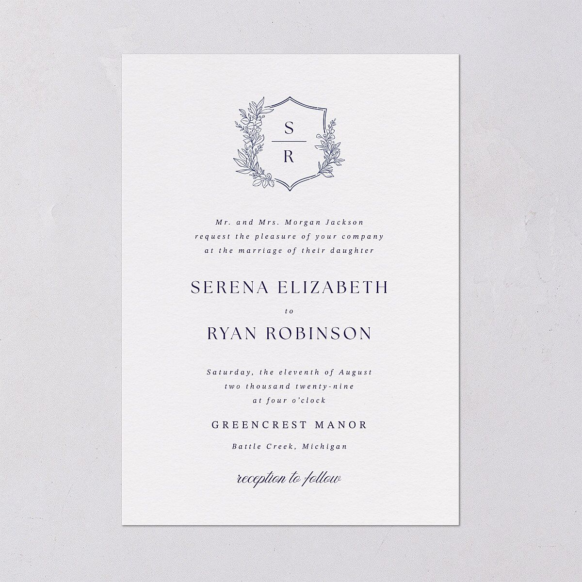 Elegant Garland Crest Wedding Invitations Sapphire Signature Blank No Standard