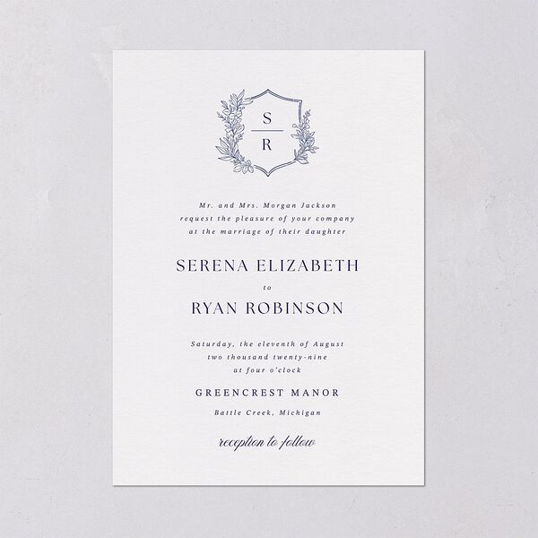 Elegant Garland Crest Wedding Invitations Sapphire Signature Blank No Standard