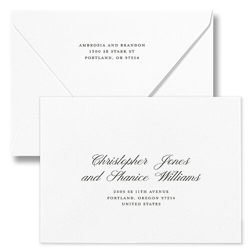 Vintage Cinematic Photo Save The Date Card Euro Envelopes White Linen Both Recipient and Return Addresses Luxe Signature
