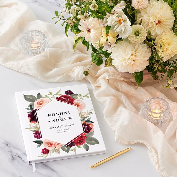 Vibrant Floral Wedding Guest Book Deep Claret