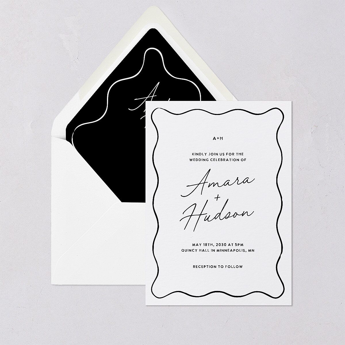 Hand Drawn Wavy Border Euro Envelope Liners Pure White Luxe