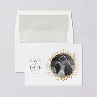 Shining Wreath Foil Save the Date Cards Pure White Gold Signature smooth Blank No Standard