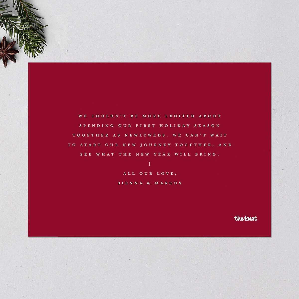 Newlywed Christmas Holiday Cards Garnet Signature Blank Standard Landscape