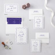 Hand Drawn Wavy Border Save the Date Postcards Sapphire