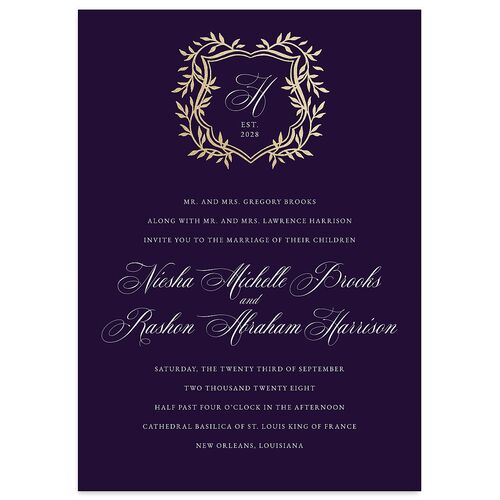 Formal Crest Wedding Invitations Gold Regency Signature Blank No Standard
