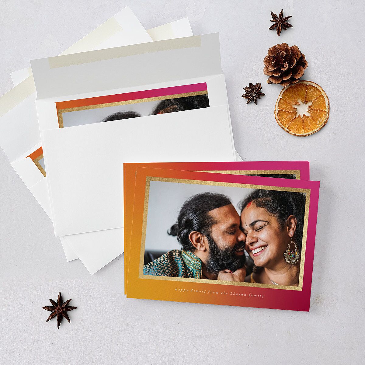 Diwali Hues Holiday Cards Gold Pumpkin Signature Blank Standard Landscape